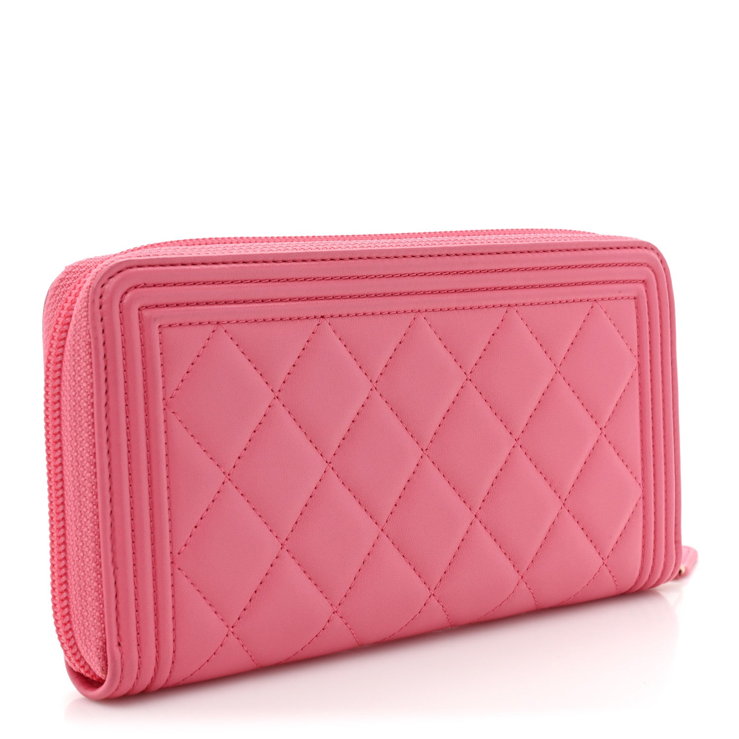 Chanel Lambskin Quilted Boy Zip Around Wallet Pink 3 of 18