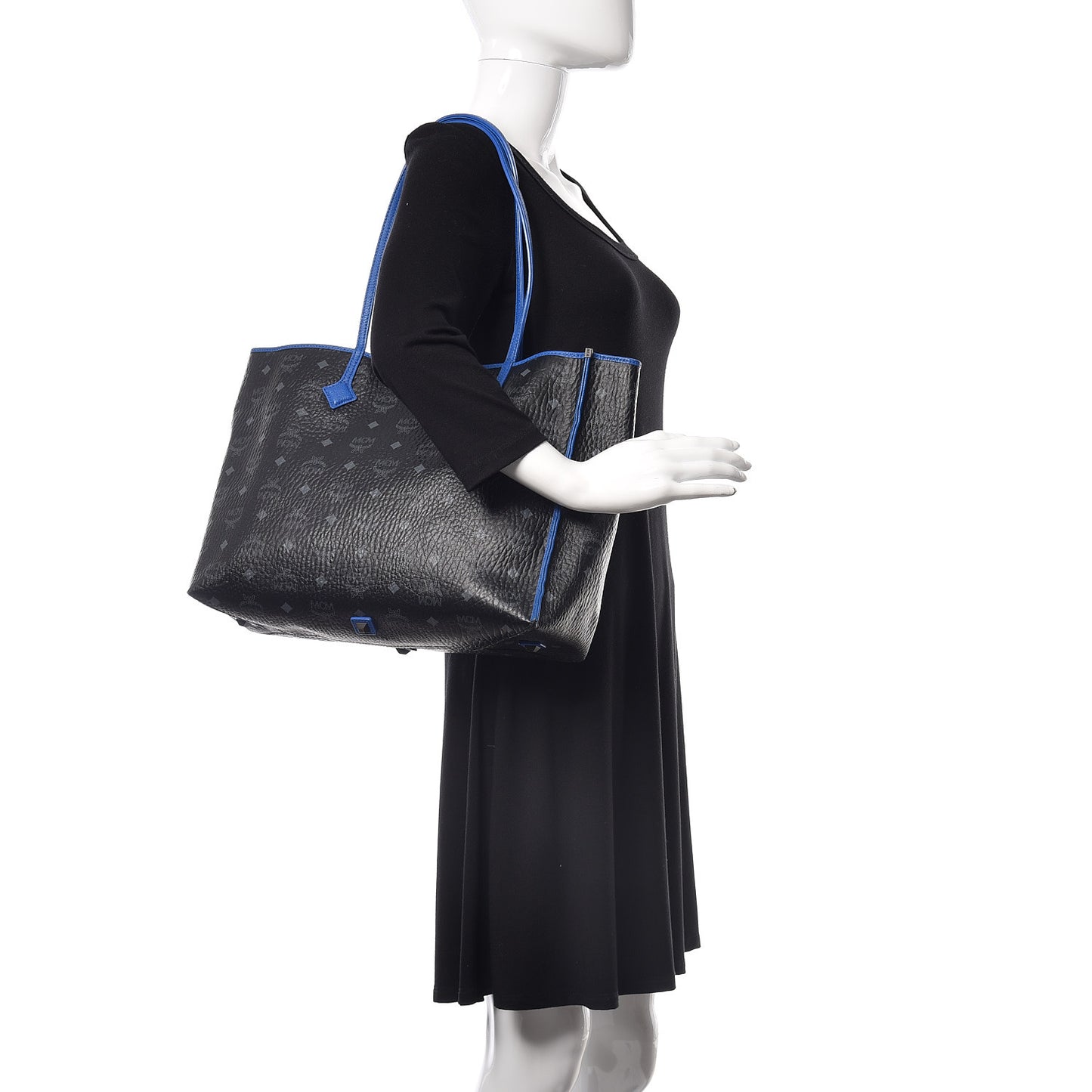Metallic Visetos Medium Kira Shopper Tote Black Blue