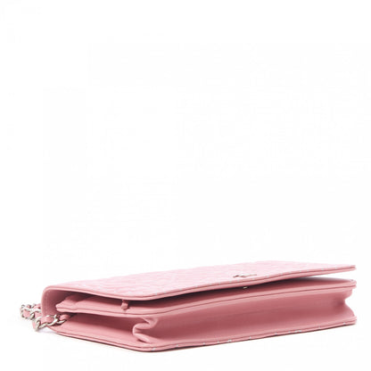 Chanel Lambskin Camellia Embossed Wallet On Chain WOC Pink 4 of 10