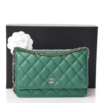 Chanel Metallic Caviar Quilted Wallet On Chain WOC Green 12 of 12