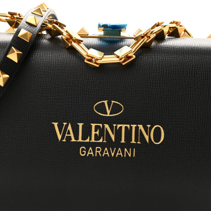 Valentino Garavani Grainy Calfskin Rockstud Alcove Box Clutch Black 7 of 10