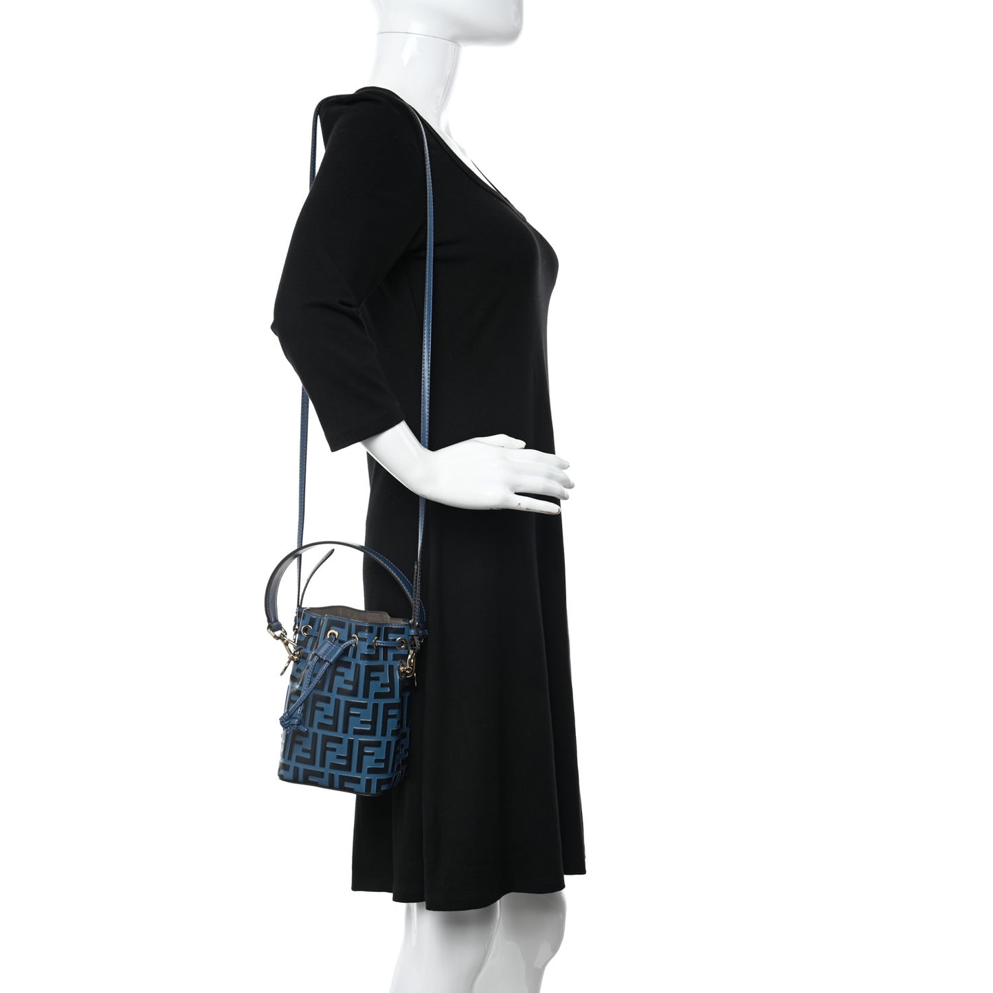 Vitello Liberty F is Fendi Bi-Color FF 1974 Embossed Mini Mon Tresor Bucket Bag Balena Black