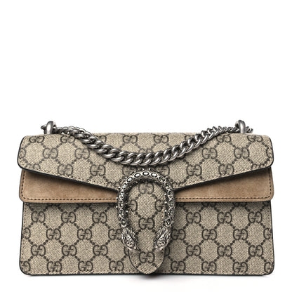 Gucci GG Supreme Monogram Suede Crystal Small Dionysus Shoulder Bag Beige Ebony Taupe 1 of 11