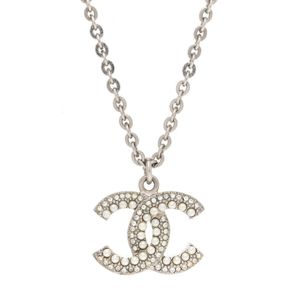 Chanel Crystal Pearl CC Pendant Necklace Silver 4 of 7