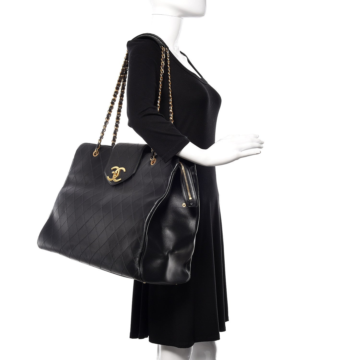 Chanel Calfskin Stitched XL Weekender Black 2 of 11