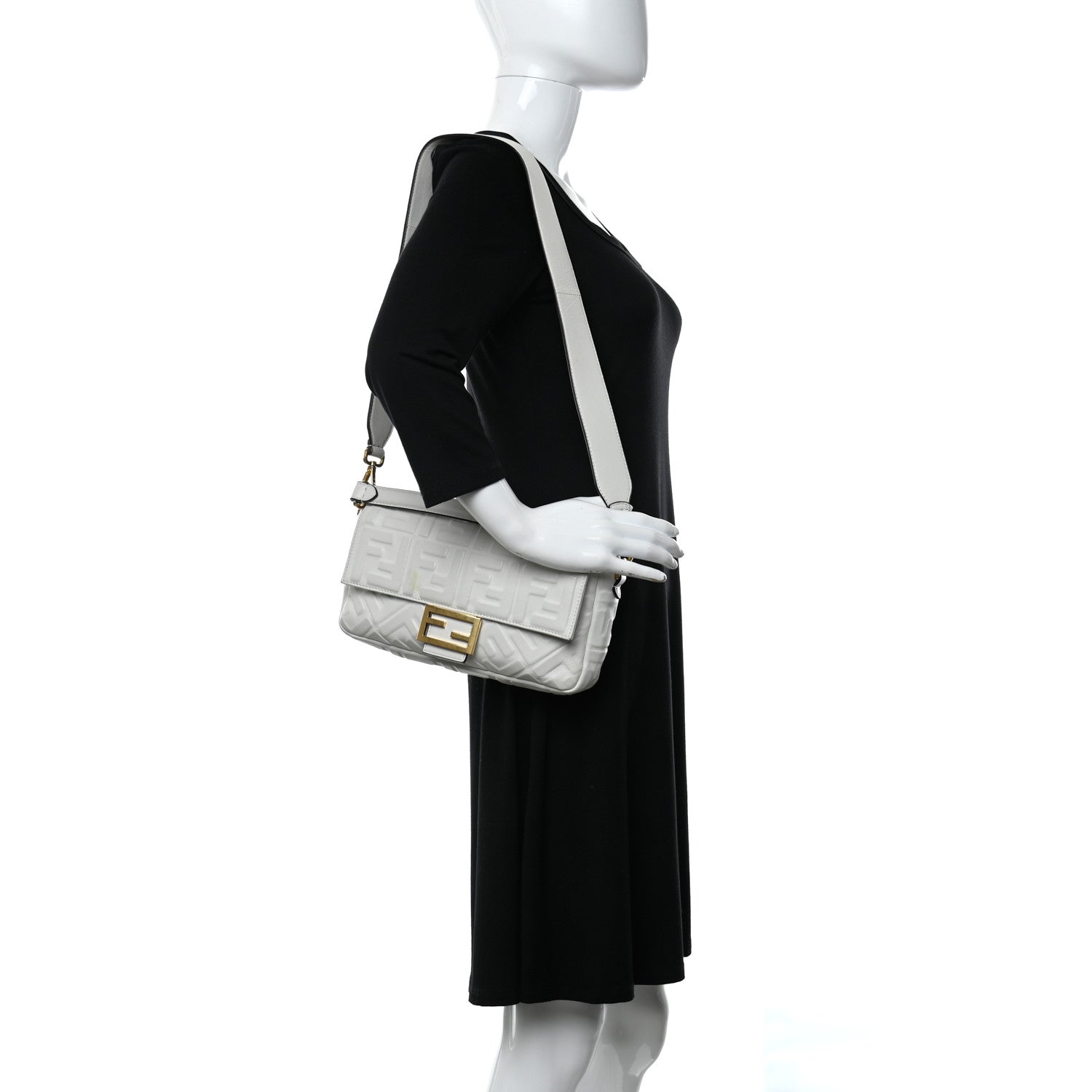Fendi Nappa FF 1974 Embossed Baguette White 2 of 9