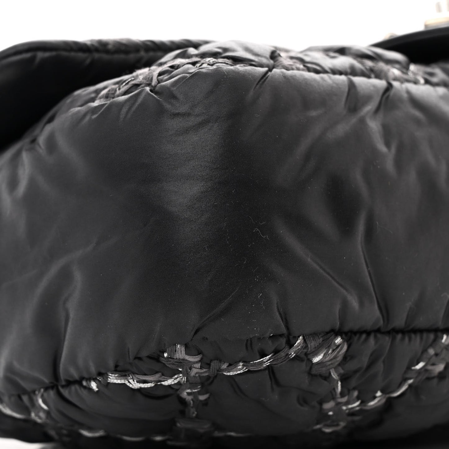 Nylon Quilted Tweed Stitch Medium Bubble Flap Black