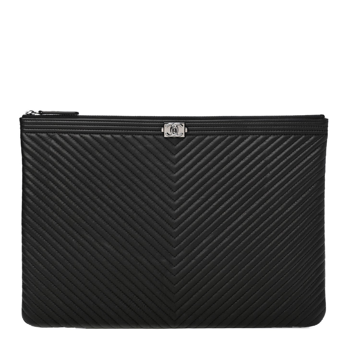 Caviar Chevron Quilted Large Boy Cosmetic Case Black