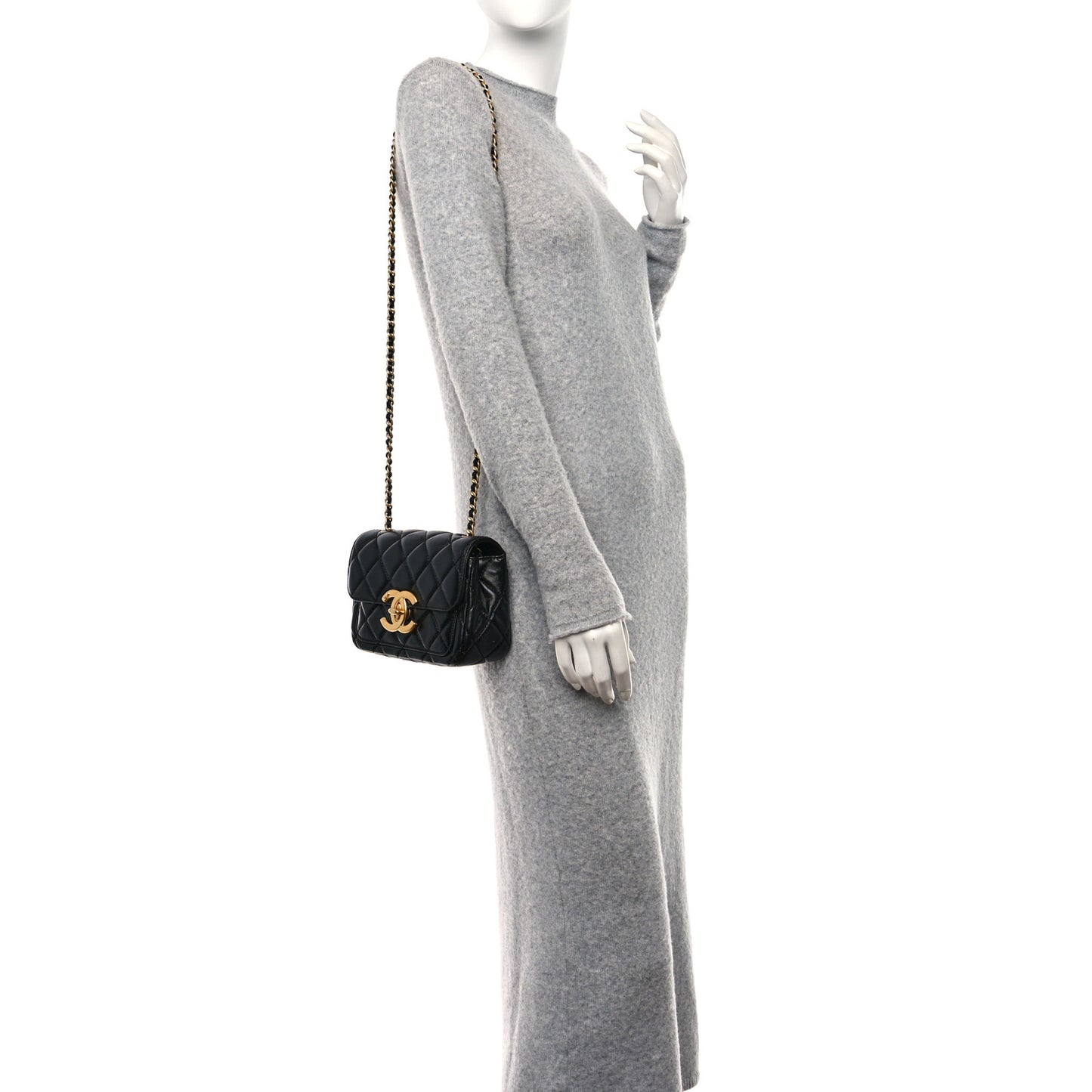 Shiny Lambskin Quilted Mini Maxi CC Flap Black