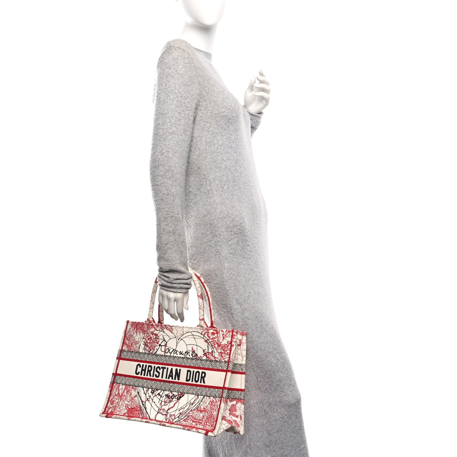 Christian Dior Canvas Embroidered Medium Dioramour D-Royaume Book Tote Red Multicolor 2 of 10