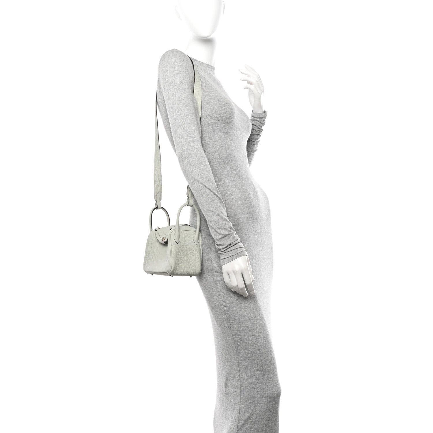 Hermes Taurillon Clemence Mini Lindy 20 Gris Neve 2 of 11