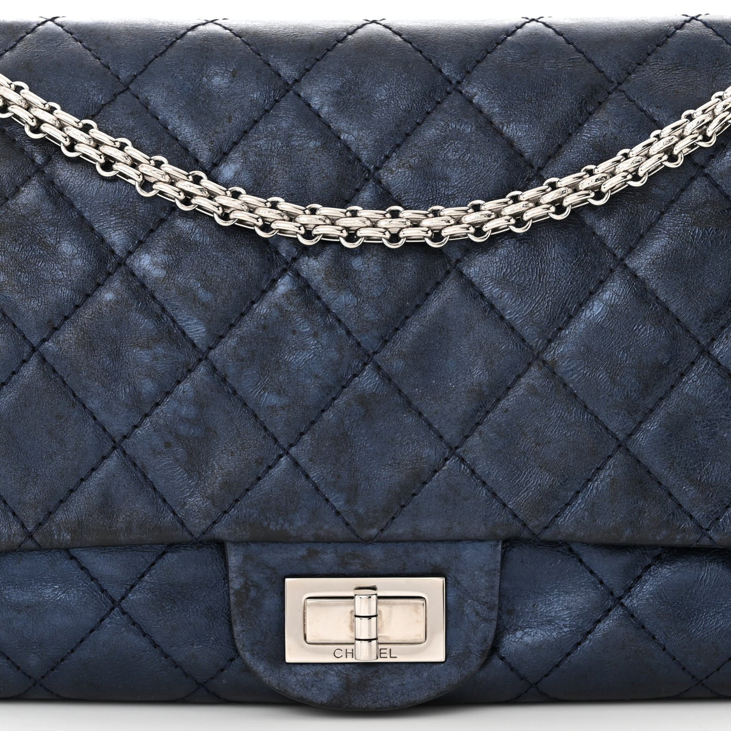 Metallic Aged Calfskin Quilted 2.55 Reissue 227 Flap Blue