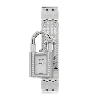 Hermes Stainless Steel Diamond Pave 16mm Kelly Quartz Watch 1 of 5