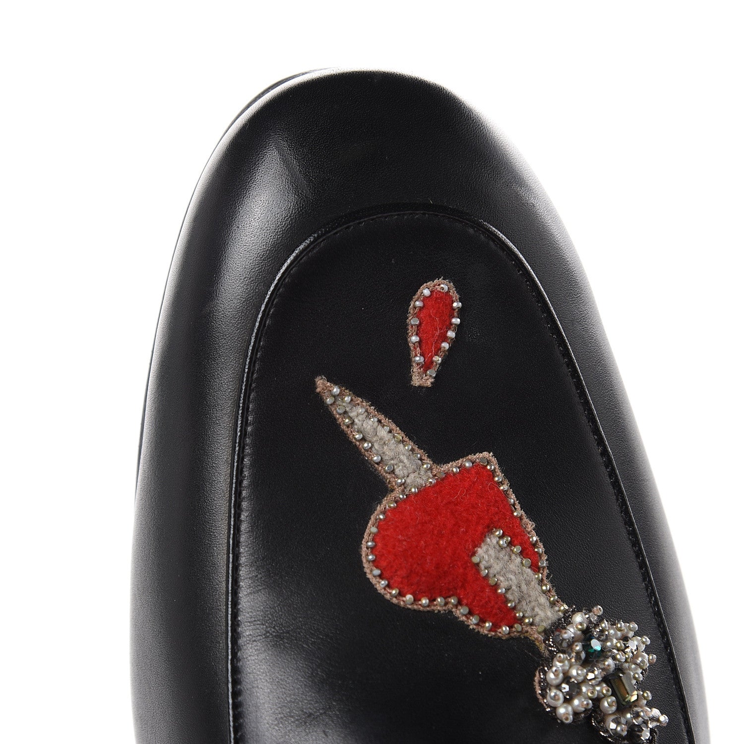Gucci Calfskin Fur Crystal Tiger Embroidered Mens Princetown Slippers 8 Black 9 of 11