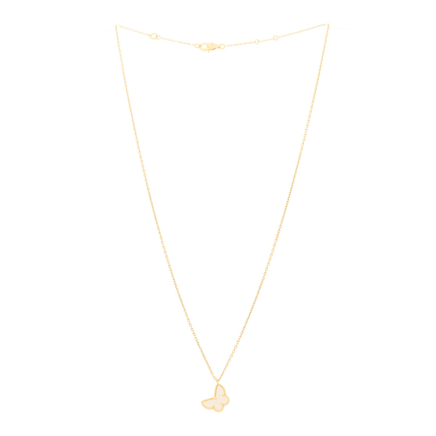 18K Yellow Gold Mother of Pearl Sweet Alhambra Butterfly Pendant Necklace