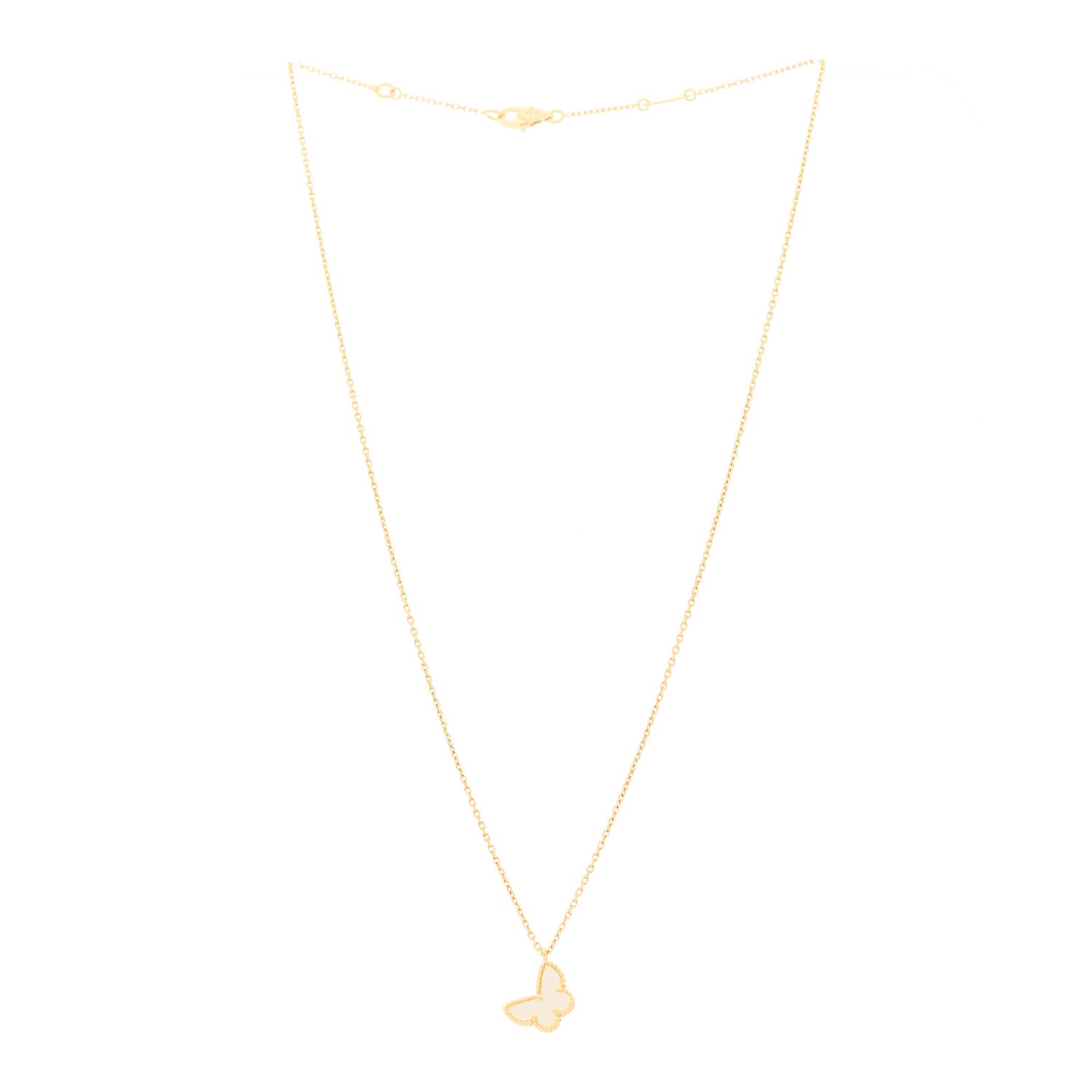 Van Cleef & Arpels 18K Yellow Gold Mother of Pearl Sweet Alhambra Butterfly Pendant Necklace 3 of 7