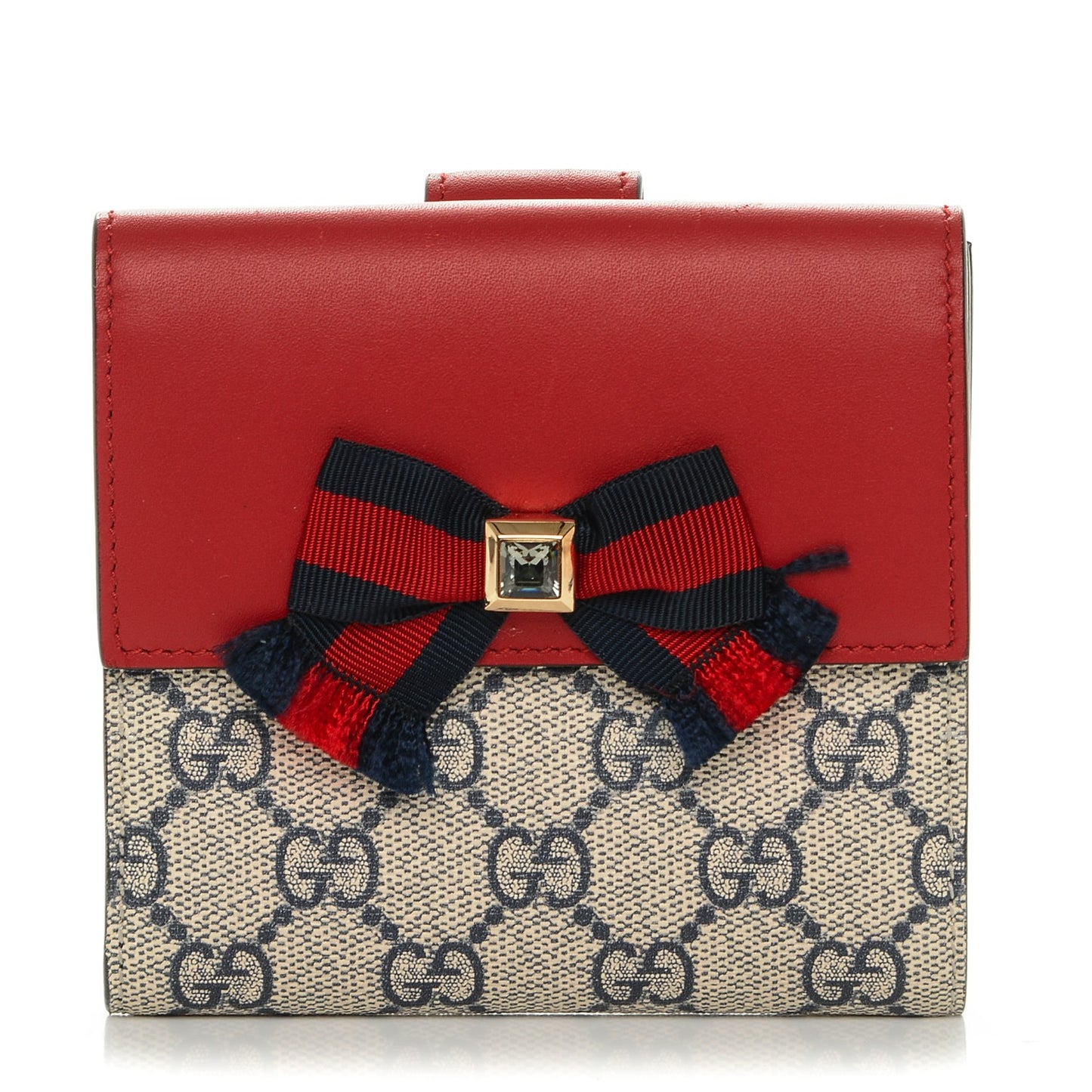 GG Supreme Monogram Grosgrain French Flap Wallet Red Blue