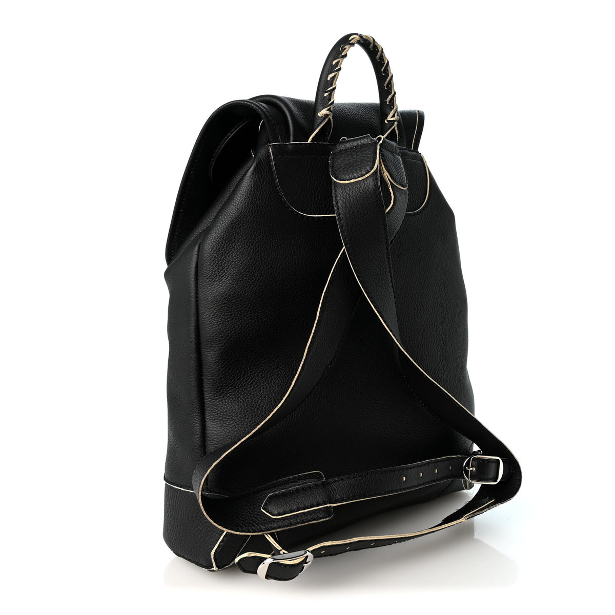 Veau Classic Silver Hardware Traveler Backpack Black