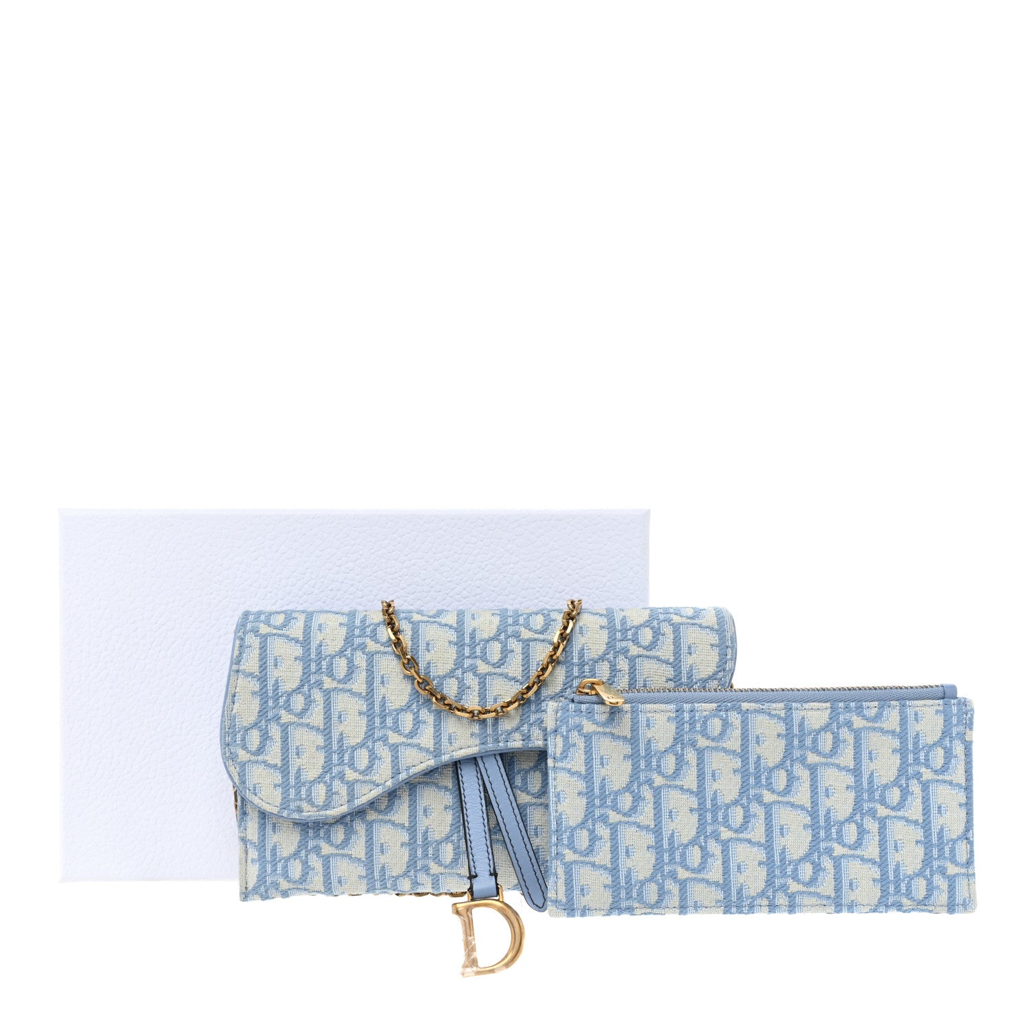 Christian Dior Oblique Saddle Chain Long Wallet Cornflower Blue 20 of 20