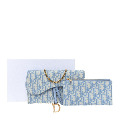 Christian Dior Oblique Saddle Chain Long Wallet Cornflower Blue 20 of 20