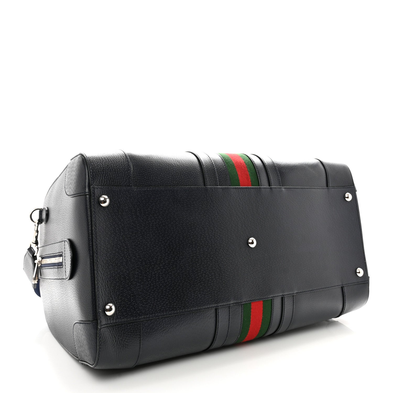 Gucci Textured Dollar Calfskin Web Large Savoy Duffle Bag Navy 3 of 9