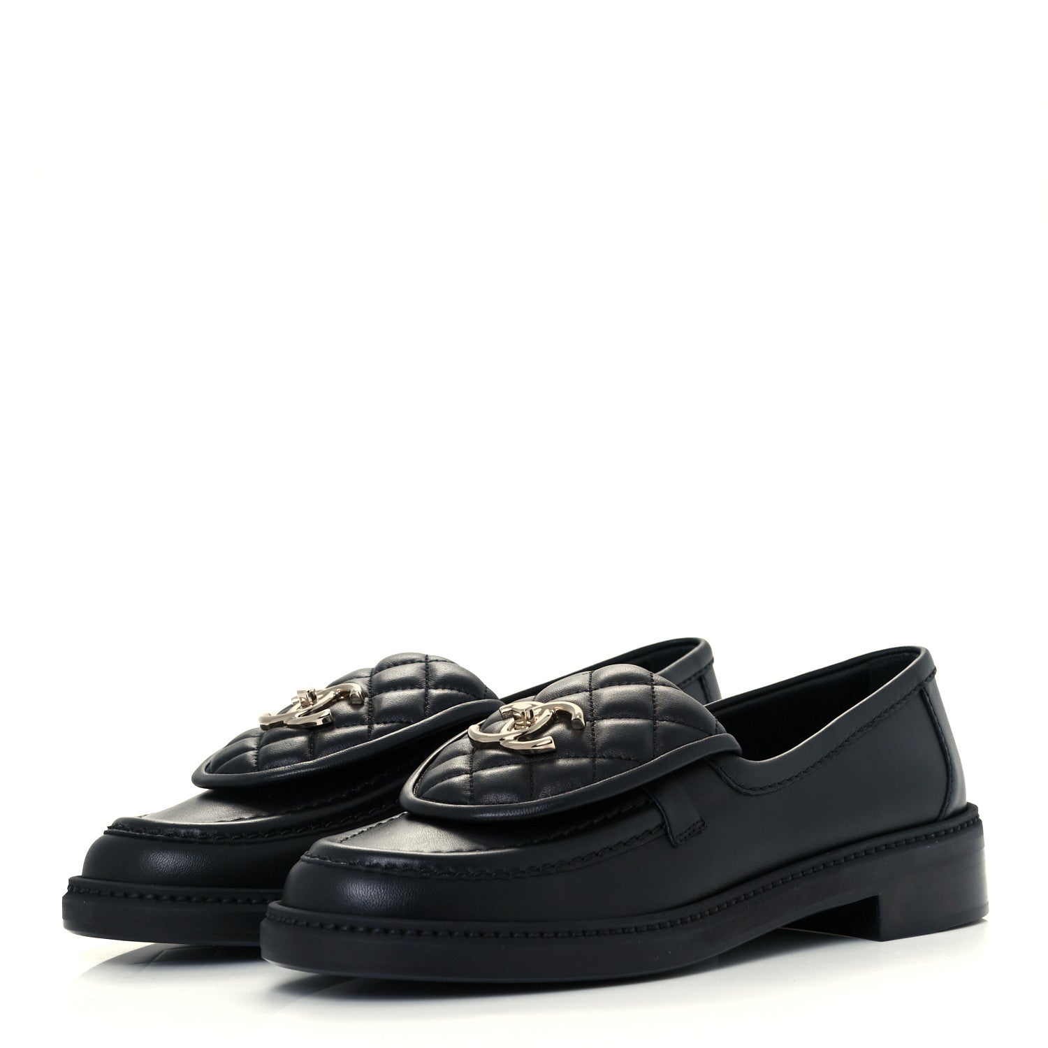 Chanel Lambskin Quilted CC Turnlock Loafers 37 Black 2 of 12