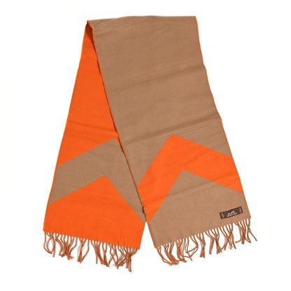 Hermes Cashmere Casaque Chevron Muffler Camel Mandarine 2 of 3