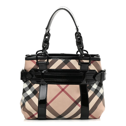 Burberry Patent Trim Nova Check Tote Black 1 of 13