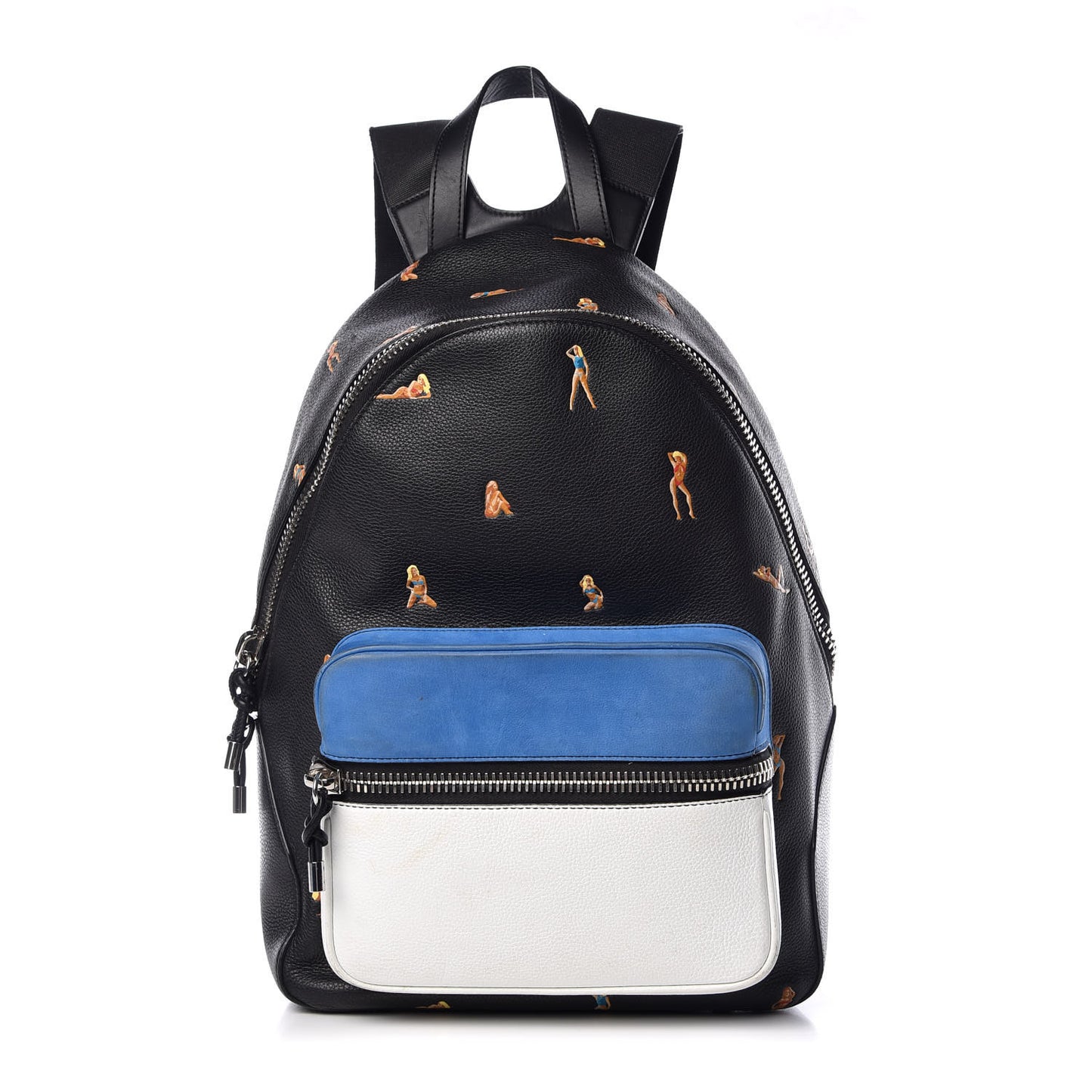 Pebbled Calfskin Suede Embroidered Bikini Babe Backpack Black