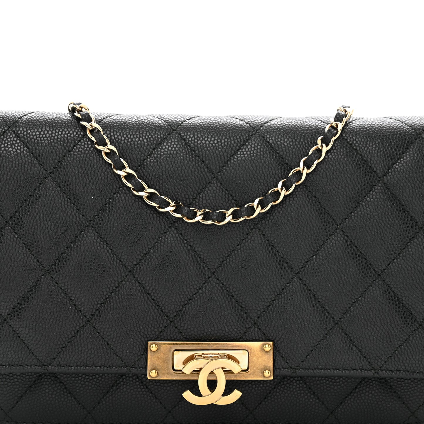 Caviar Quilted Golden Class Wallet On Chain WOC Black