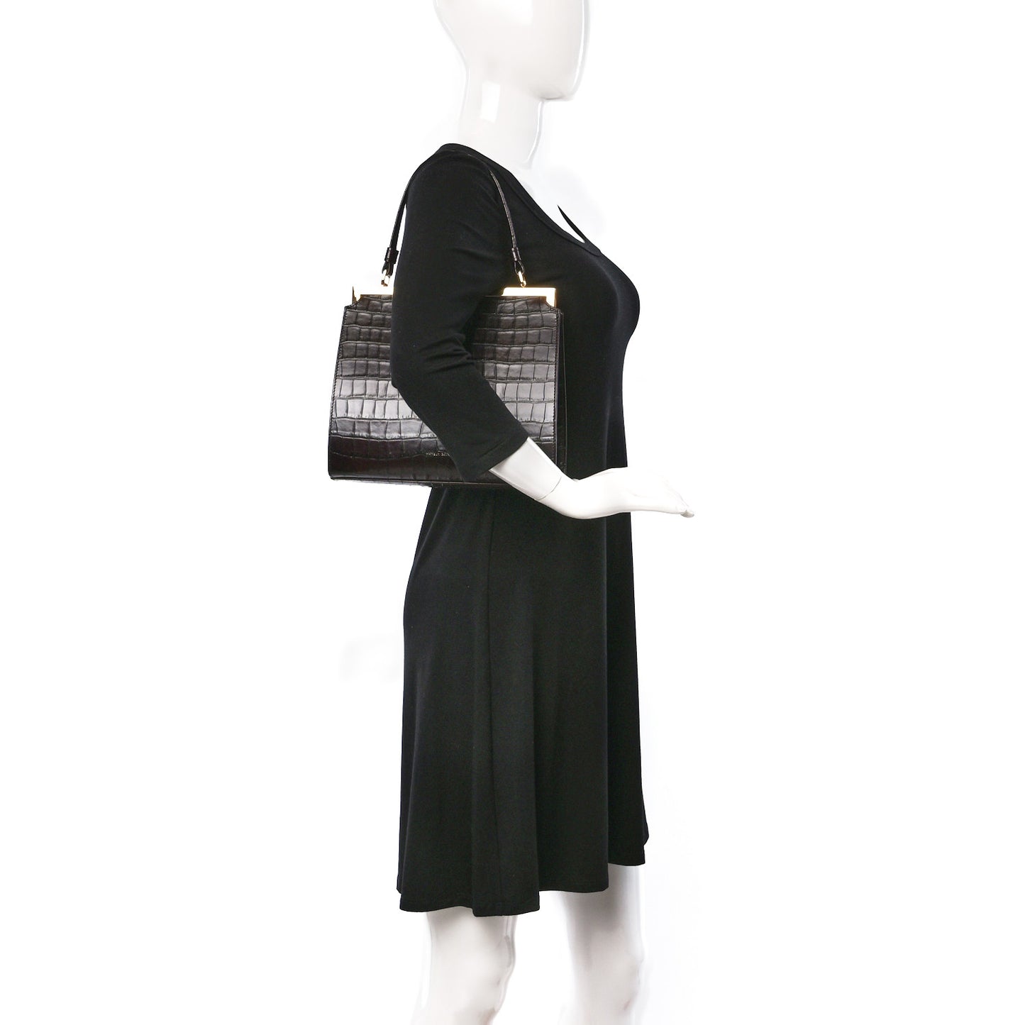 Crocodile Embossed Calfskin Elegant Top Handle Bag Class