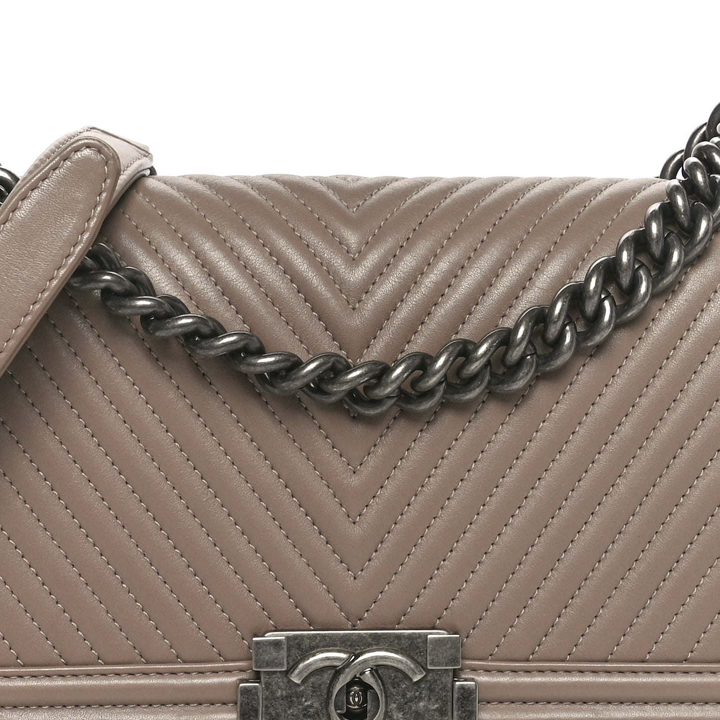 Calfskin Chevron Quilted Medium Boy Flap Taupe