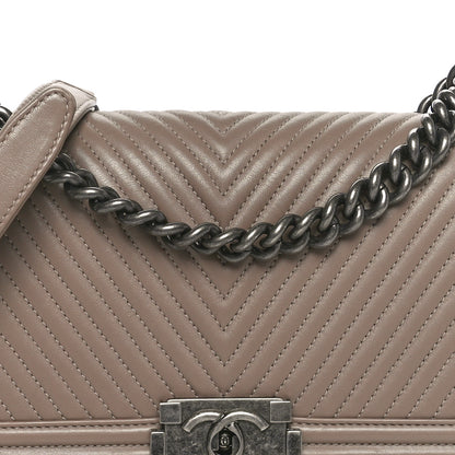 Chanel Calfskin Chevron Quilted Medium Boy Flap Taupe 8 of 10