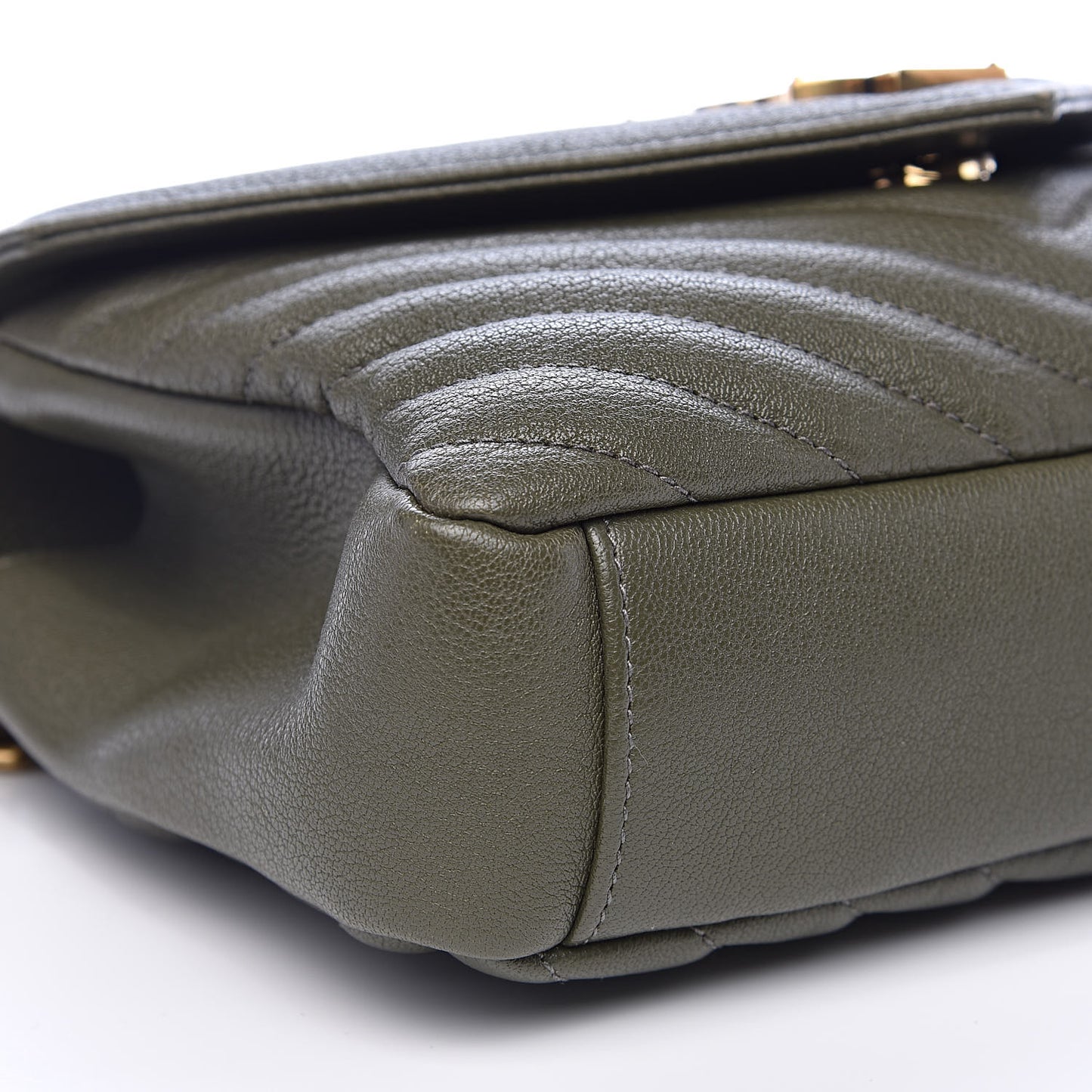 Sheepskin Matelasse Chevron Monogram Medium College Bag Military Green