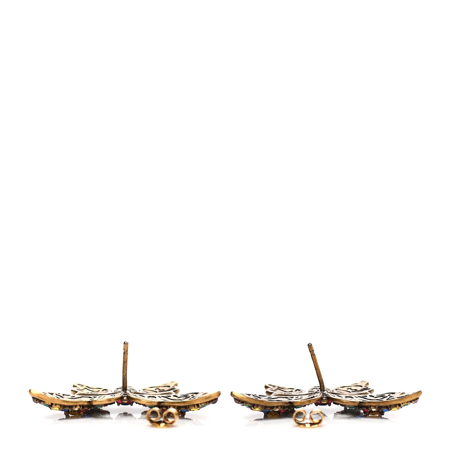 Gucci Metal Crystal Butterfly Stud Earrings Aged Gold Multicolor 3 of 4