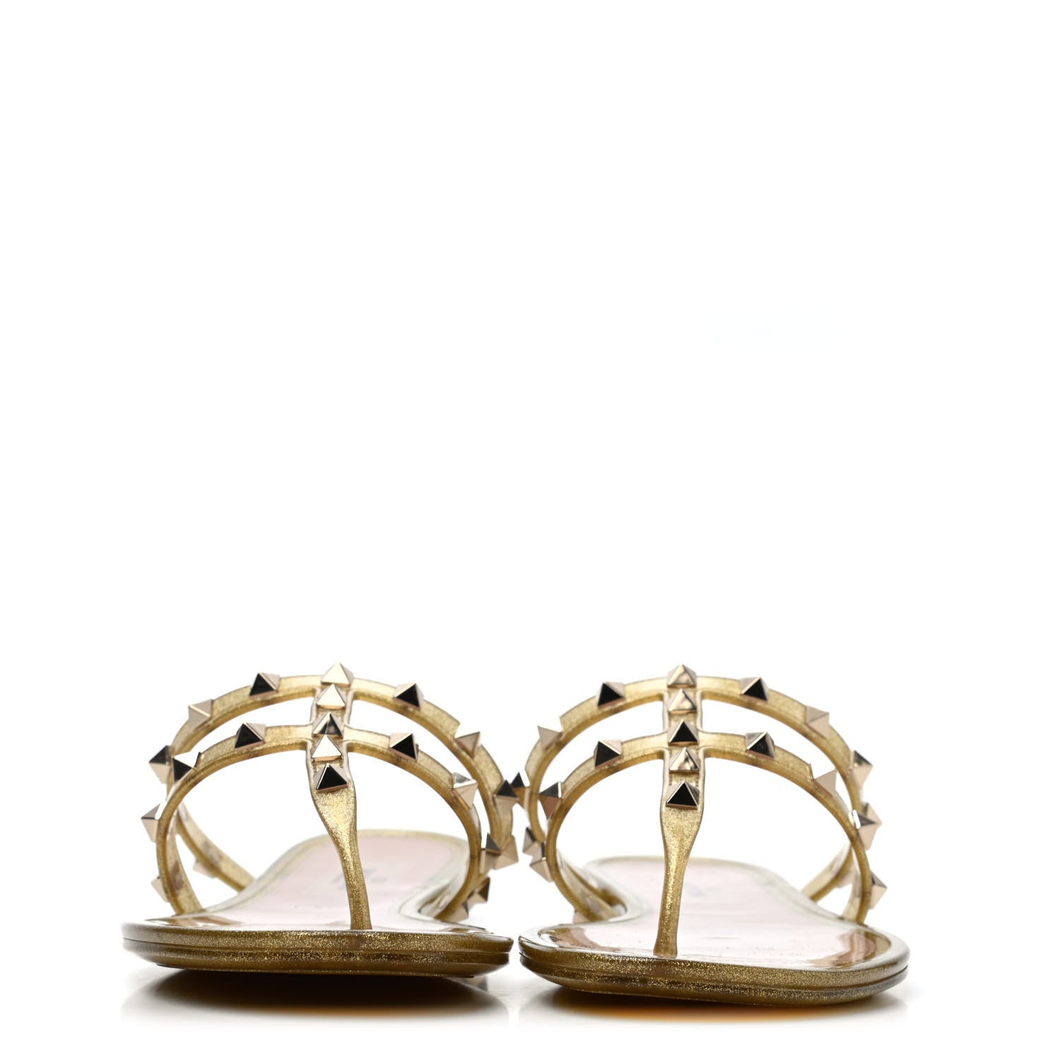 Valentino Garavani PVC Jelly Glitter Rockstud Caged Flat Thong Sandals 38 Oro 2 of 4