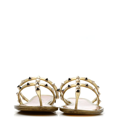 Valentino Garavani PVC Jelly Glitter Rockstud Caged Flat Thong Sandals 38 Oro 2 of 4