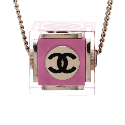 Chanel Resin Crystal CC Cube Necklace Gold Pink 4 of 7