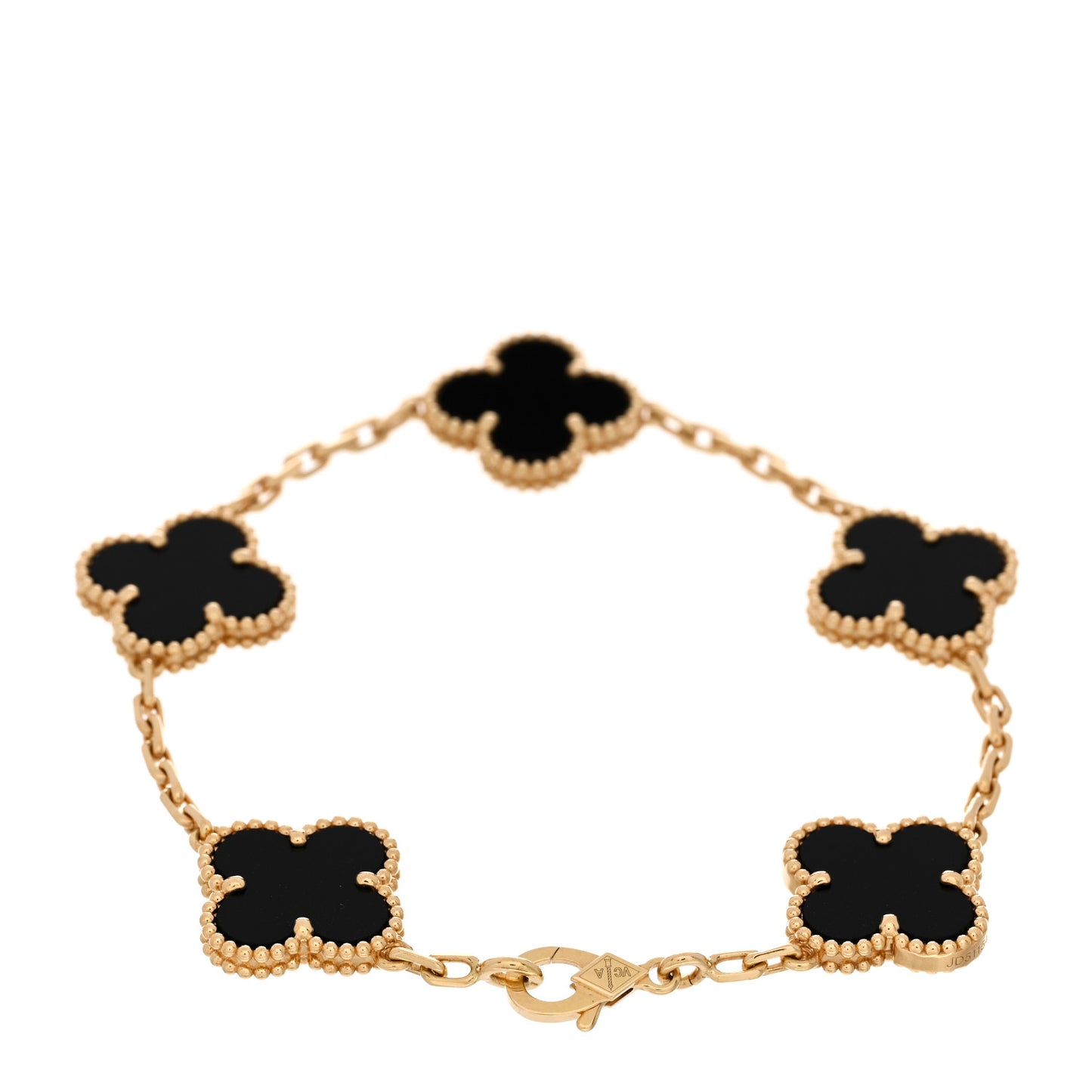 18K Yellow Gold Black Onyx 5 Motifs Vintage Alhambra Bracelet