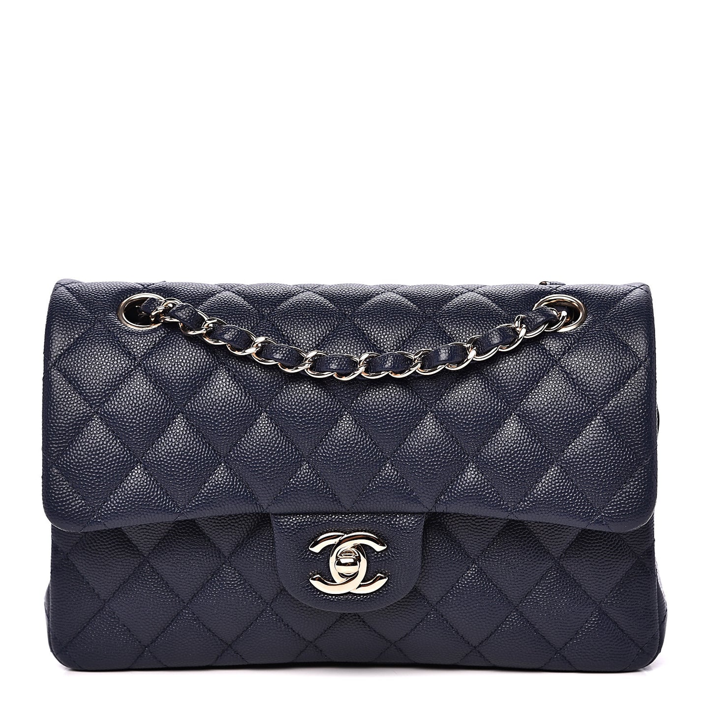 Caviar Quilted Small Double Flap Navy