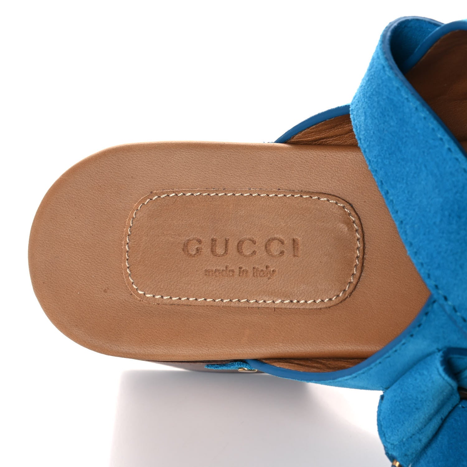 Gucci Suede Horsebit Amstel Slingback Clogs 38.5 New Bright Turquoise 8 of 10