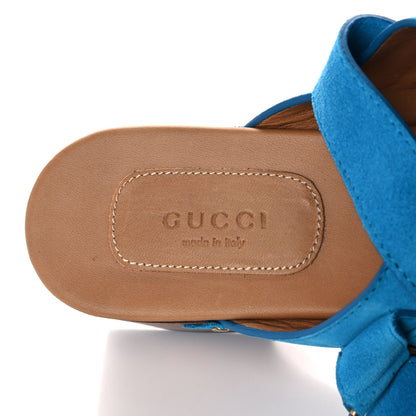 Gucci Suede Horsebit Amstel Slingback Clogs 38.5 New Bright Turquoise 8 of 10
