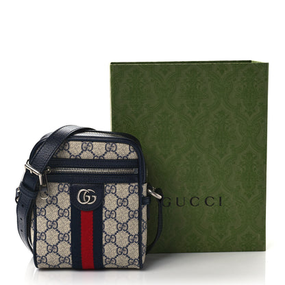 Gucci GG Supreme Monogram Textured Calfskin Web Mini Ophidia Messenger Beige Blue 10 of 10
