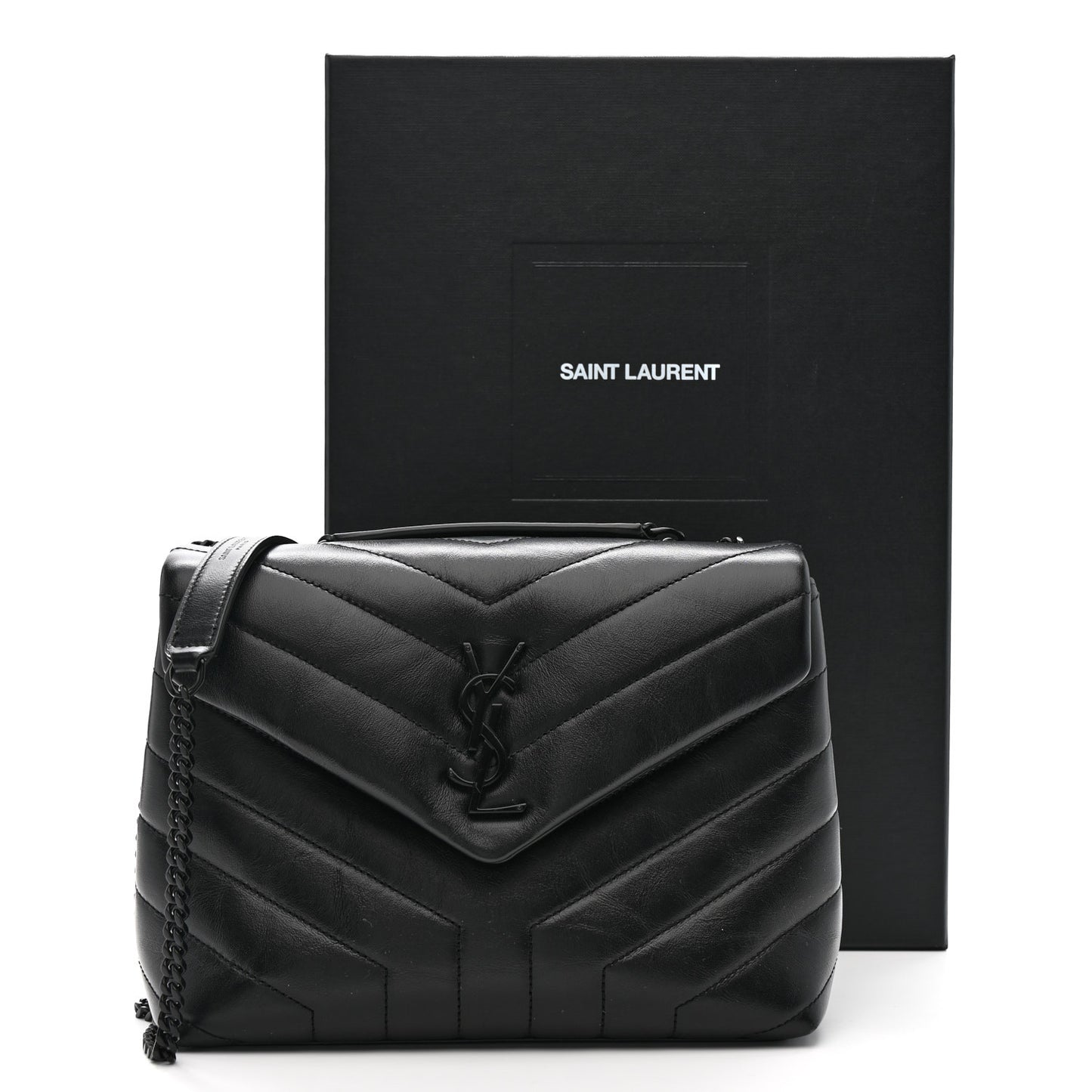 Calfskin Y Quilted Monogram Monochrome Small Loulou Chain Satchel Black