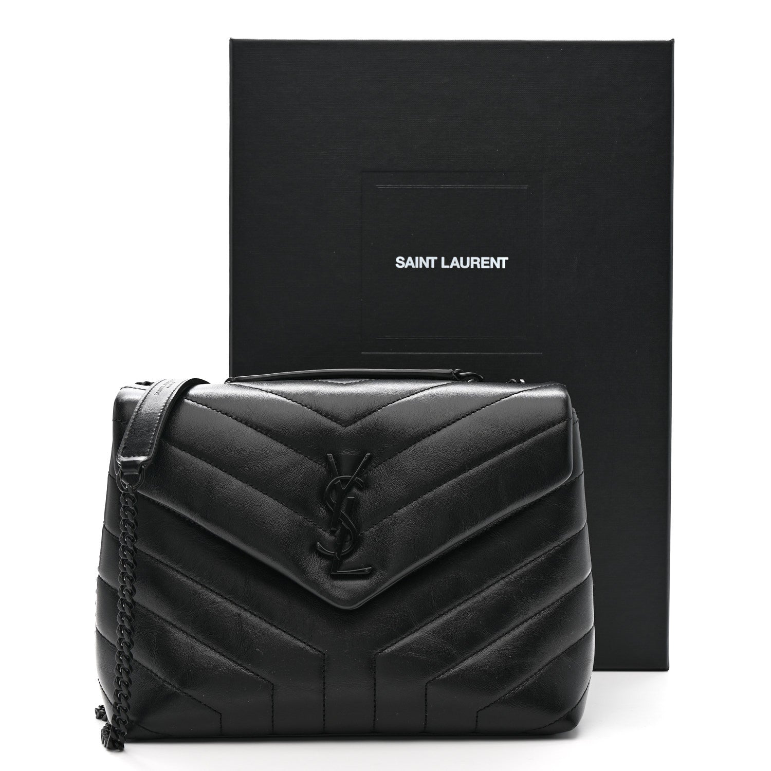 Saint Laurent Calfskin Y Quilted Monogram Monochrome Small Loulou Chain Satchel Black 12 of 12