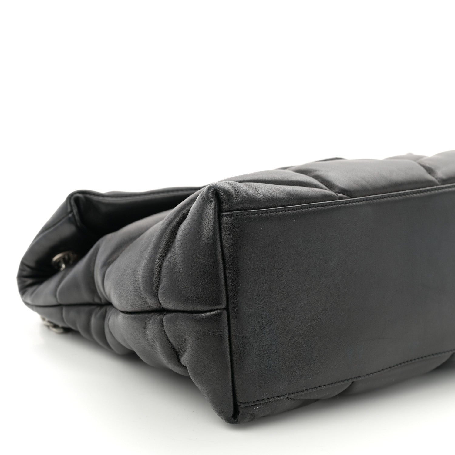 Saint Laurent Lambskin Quilted Medium Loulou Puffer Monogram Chain Satchel Black 9 of 10