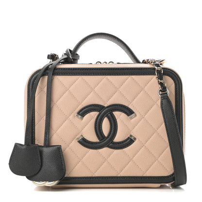 Chanel Caviar Quilted Medium CC Filigree Vanity Case Beige Black 1 of 11