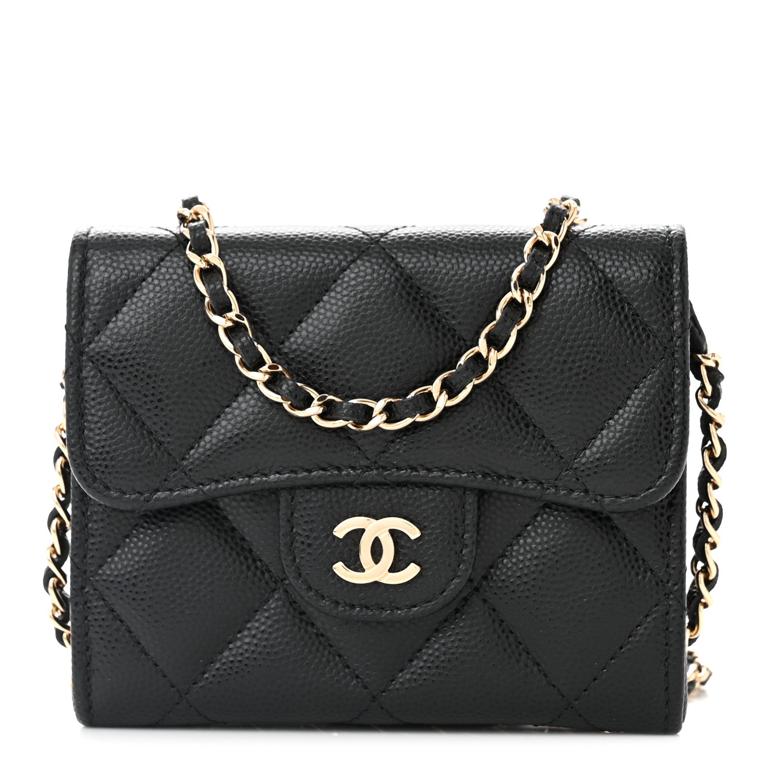 Chanel Caviar Quilted Flap Card Holder On Chain Black 1 of 13