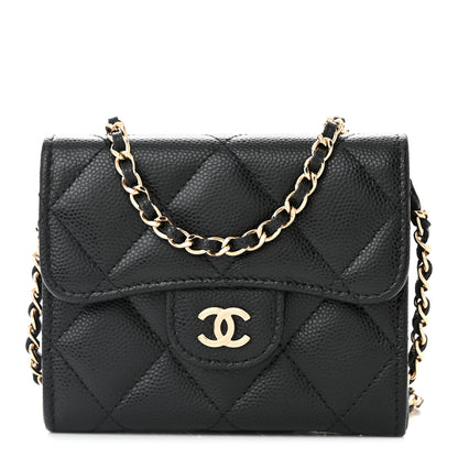 Chanel Caviar Quilted Flap Card Holder On Chain Black 1 of 13