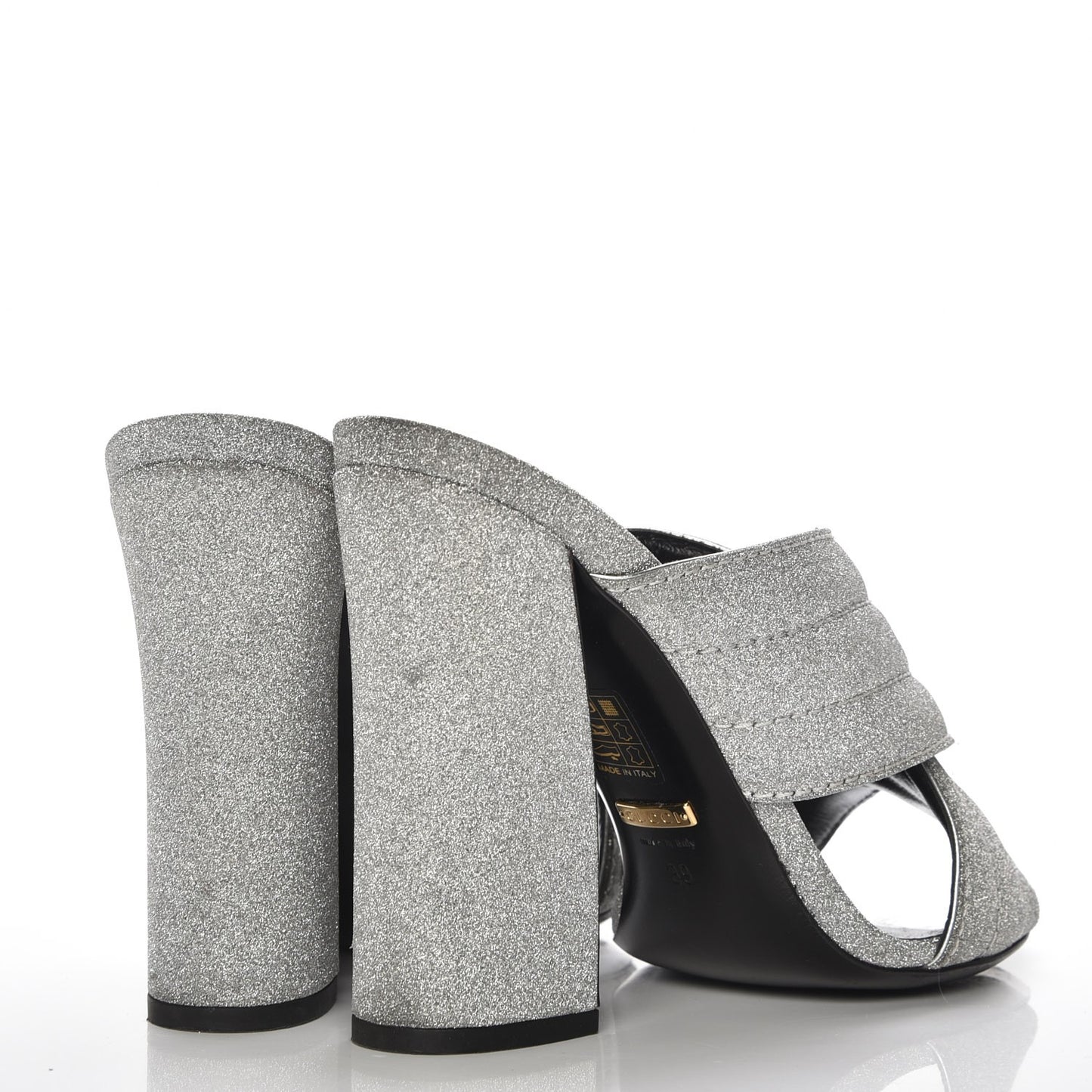 Glitter Fabric Webby Crossover High Heel Slide Sandals 39 Argento